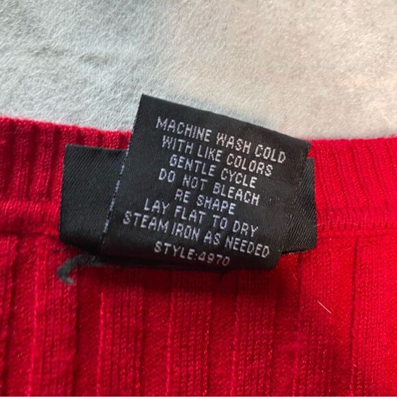 Vintage ITS OUR TIME Sweater Tight Fit Ribbed V-Neck Stretch 90s Womens L Red - Picture 10 of 10